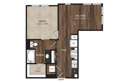 Main Street Flats Apartments Phase II 1x1 J Floor Plan